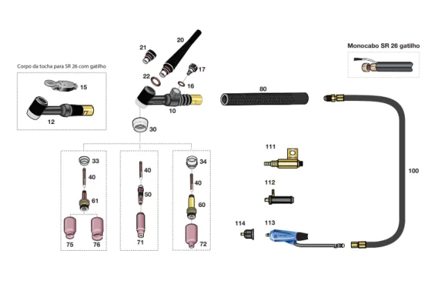 Tocha TIG TBi SR 26 Gatilho TSB 13mm, capa protetora 7m - Vista 1
